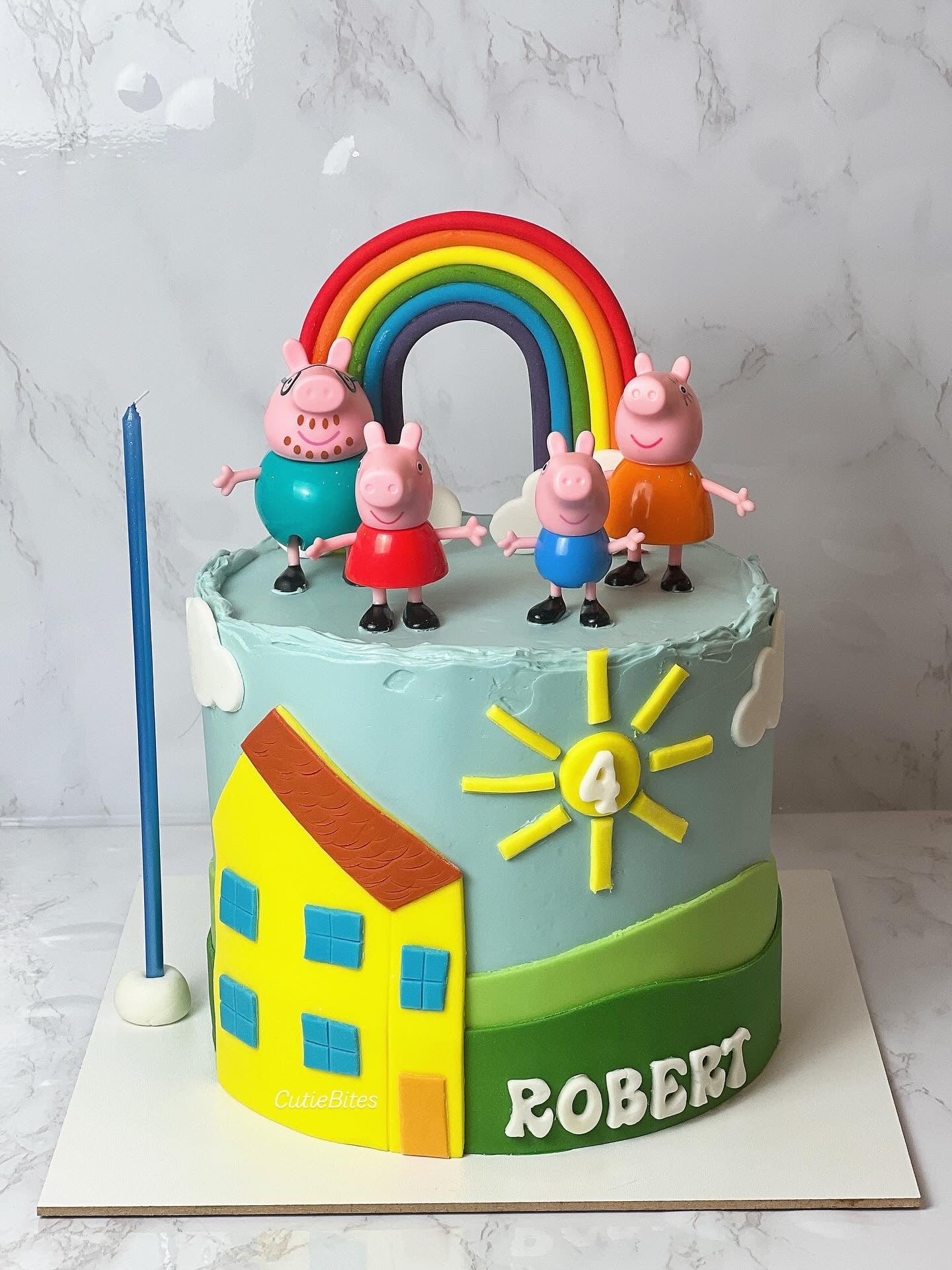 Cartoon Pig Family Rainbow Birthday Cake