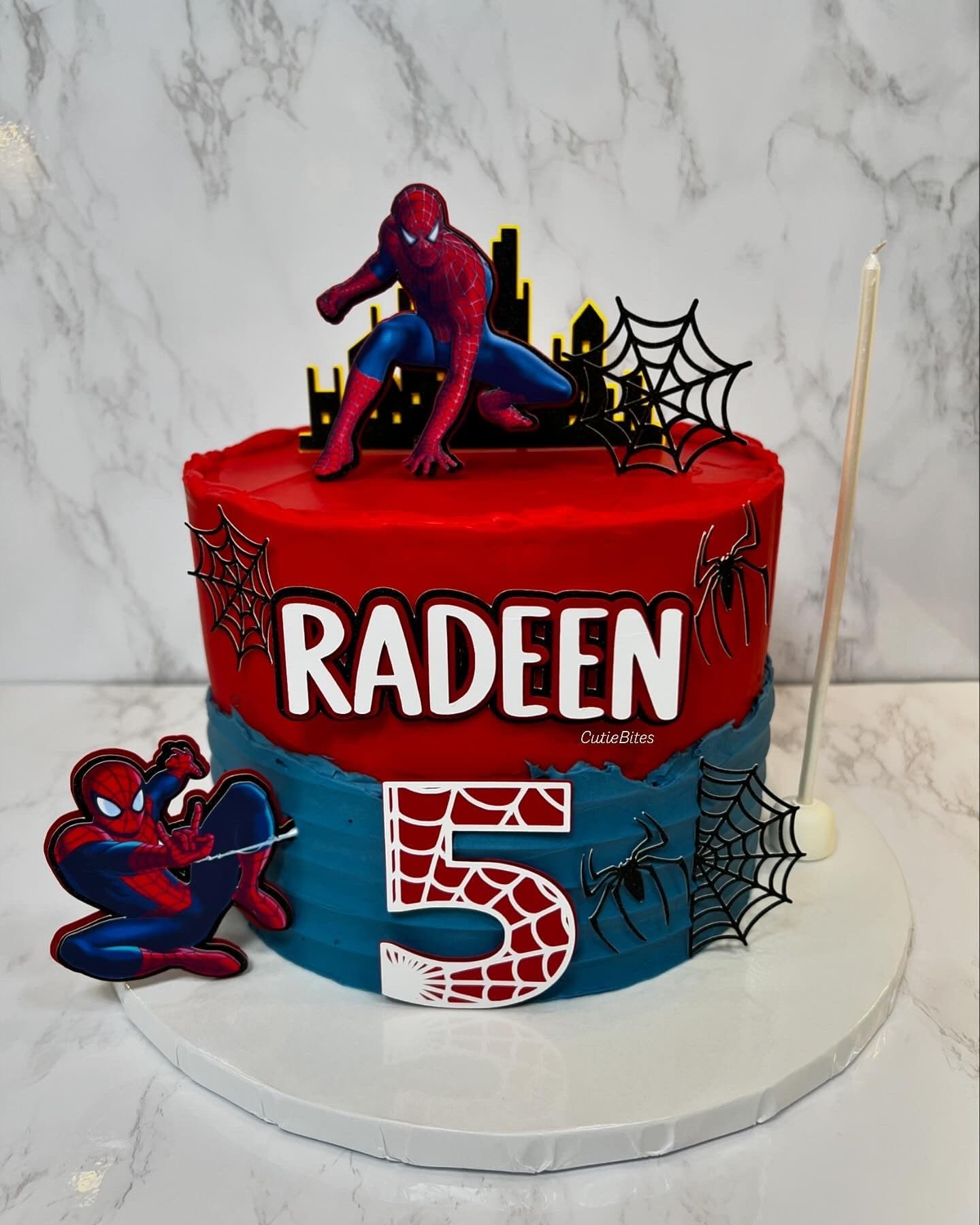 Spider-Man superhero cake with city skyline — Cutie Bites
