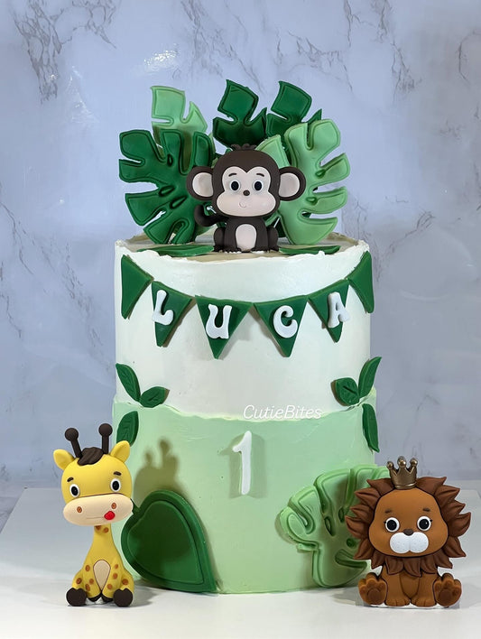 Jungle Safari Animal Birthday Cake – Monkey, Lion & Giraffe Theme